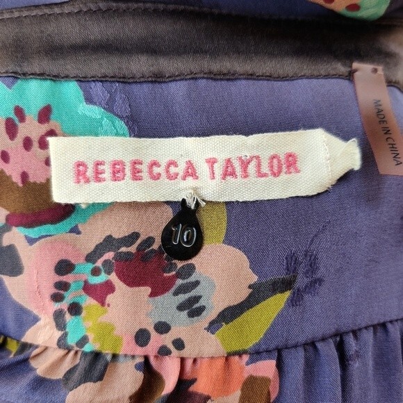 Rebecca Taylor Purple Silk Floral Shirt Long Sleeve Size 10 - Picture 9 of 11